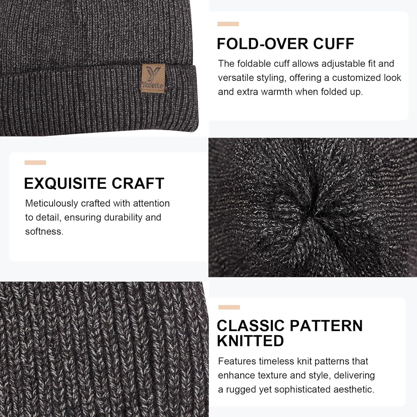 Winter Beanies Hats for Men Women, 2-Pack Soft Fleece Lined Beanie, Insulated Ski Stocking Cap for Cold Weather
