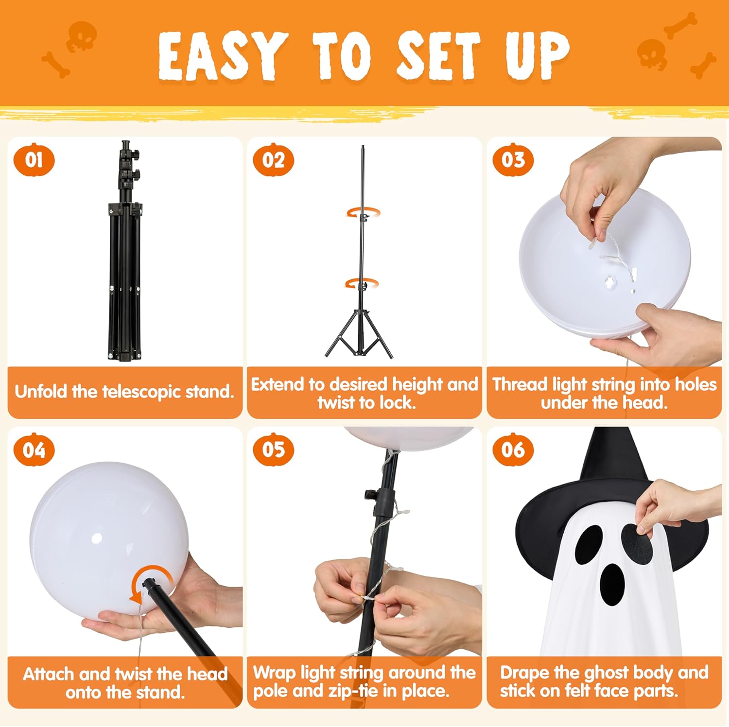 JOYIN 2 Packs 47'' Halloween Decorations Outdoor Standing Ghost, Light Up Spooky Ghost with Witch Hat & Remote Control, Glowing Halloween Decor for Yard Porch Lawn Garden Party Supplies Haunted House