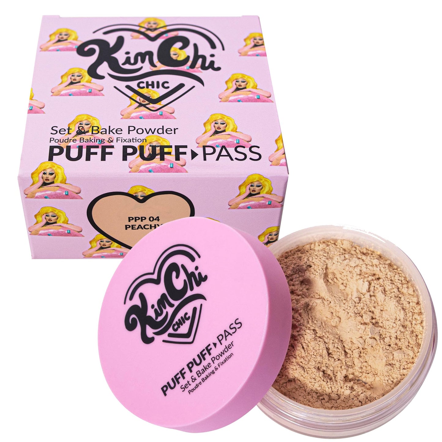 Kimchi Chic Beauty Puff Puff Pass Set and Bake Setting Powder for Makeup, Extra Fluffy Loose Face Powder Poof, Soft Natural Face Makeup for Uneven Skin Tone, 02 Banana