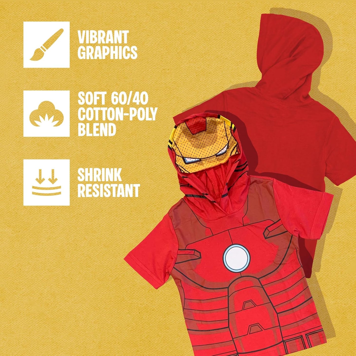 Marvel Avenger Little Boys and Toddler Hooded Tee With Mask