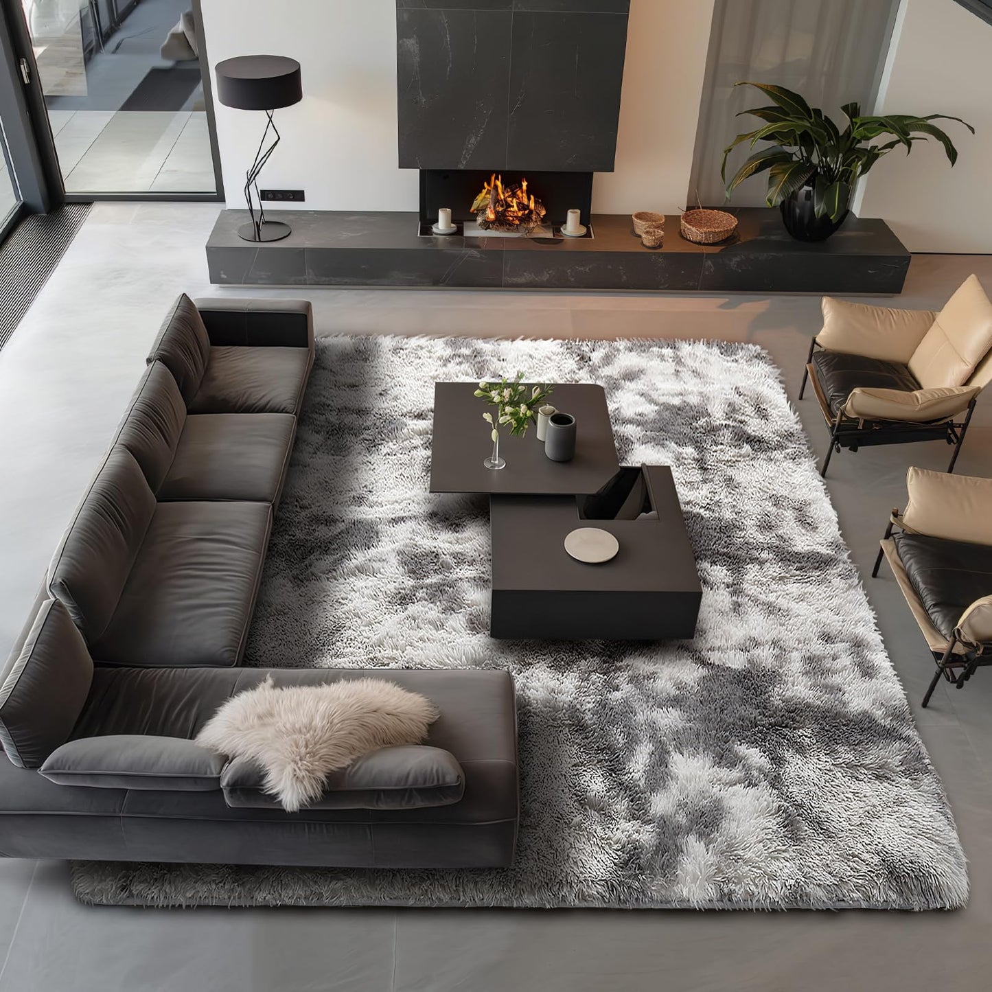 Ophanie Area Rugs for Bedroom Living Room, Grey Fluffy Fuzzy Shag Shaggy Soft Plush Carpet, 4x6 Indoor Floor Gray Rug for Kids Home Dorm Decor Aesthetic