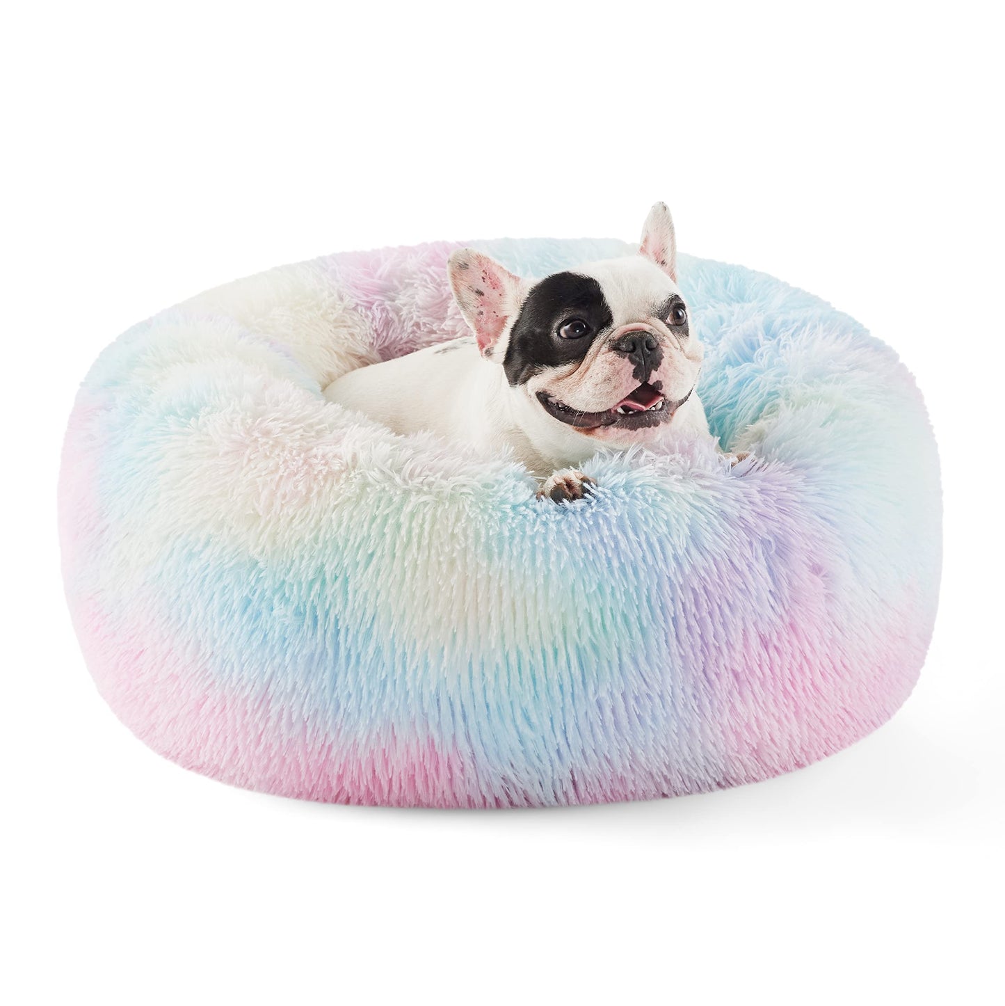 Bedsure Calming Dog Bed for Small Dogs - Donut Washable Small Pet Bed, 23 inches Anti-Slip Round Fluffy Plush Faux Fur Large Cat Bed, Fits up to 25 lbs Pets, Camel
