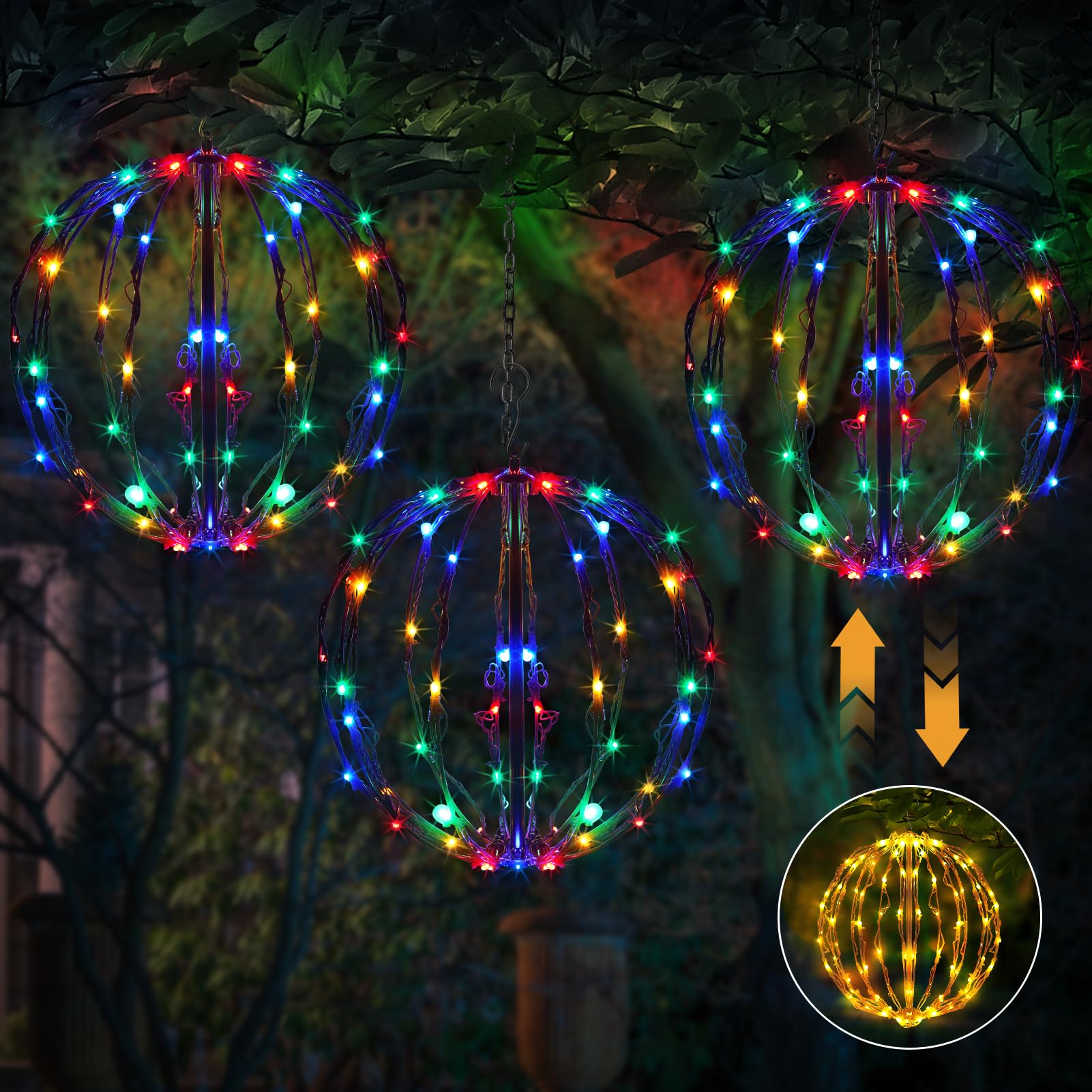 16" Christmas LED Light Globe (3 Pack) with Multiple Auto Timing and Glow Modes, Folding Light Ball for Holiday Decor, Patio, Indoor/Outdoor Decorations LED Ball Lights Sphere (Color-Changeable)