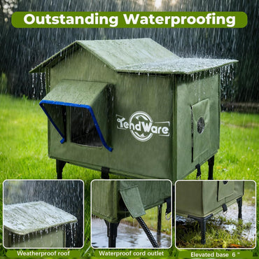 Outdoor Cat House Heated Cat House for Outside with Elevated Base Cat-Attracting Eave Design Feral Stray Shelter Weatherproof in Winter Garage Yard Porch Size M