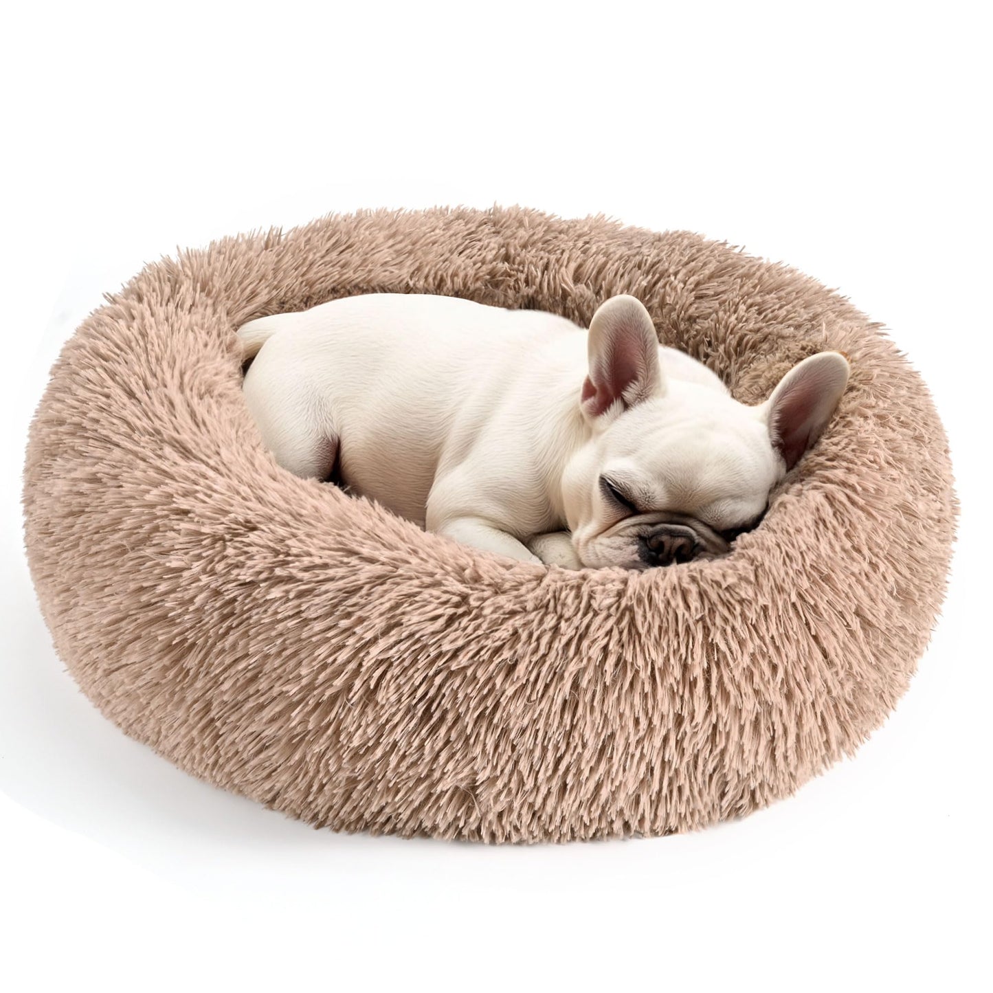 Hoewina Round Fluffy Pet Bed - Donut Bed for Puppies and Kittens, 20in for Indoor Dogs and Cats (Light Grey)ort Render