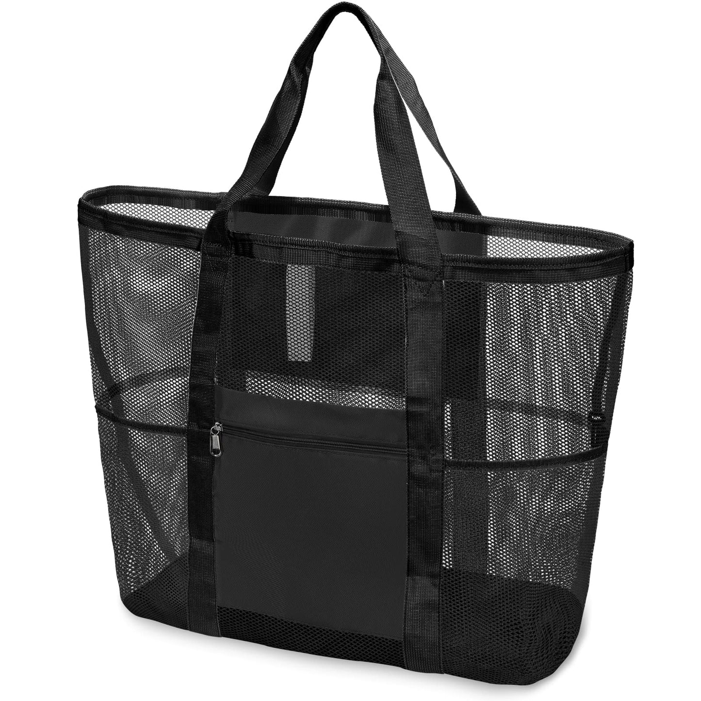 F-color Mesh Beach Bag Family - 9 Pockets Large Beach Tote for Cruise Vacation Essentials
