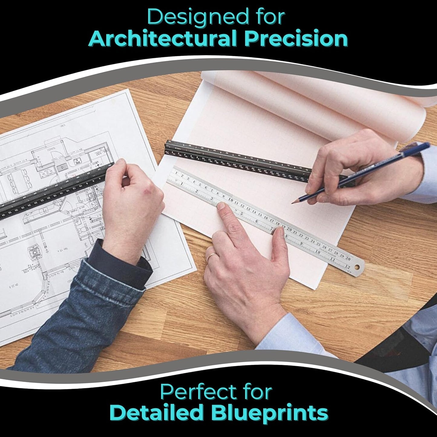 NOKKO 12 Inch Architectural Scale Ruler - Imperial Measurements, Professional Aluminum Drafting Tools for Architects, Engineers, Interior Designers, Students, and DIY Projects - Architecture Supplies