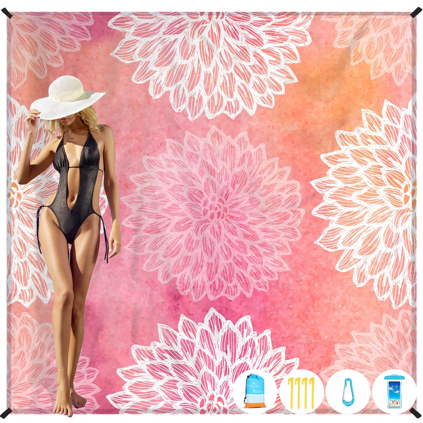 Beach Blanket Oversized Extra Large 78" X 81",Waterproof Sandproof Beach Blanket 1-7 Adults Lightweight Durable for Travel Camping Hiking Picnic