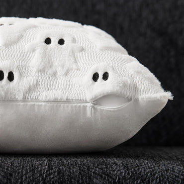 DFXSZ Halloween Pillow Covers 18x18 inch Set of 2 White Ghost Throw Pillow Cases Soft Plush Faux Fur Wool Couch Cushion Case for Chair Sofa Bedroom Living Room Home Decor PTK03A18