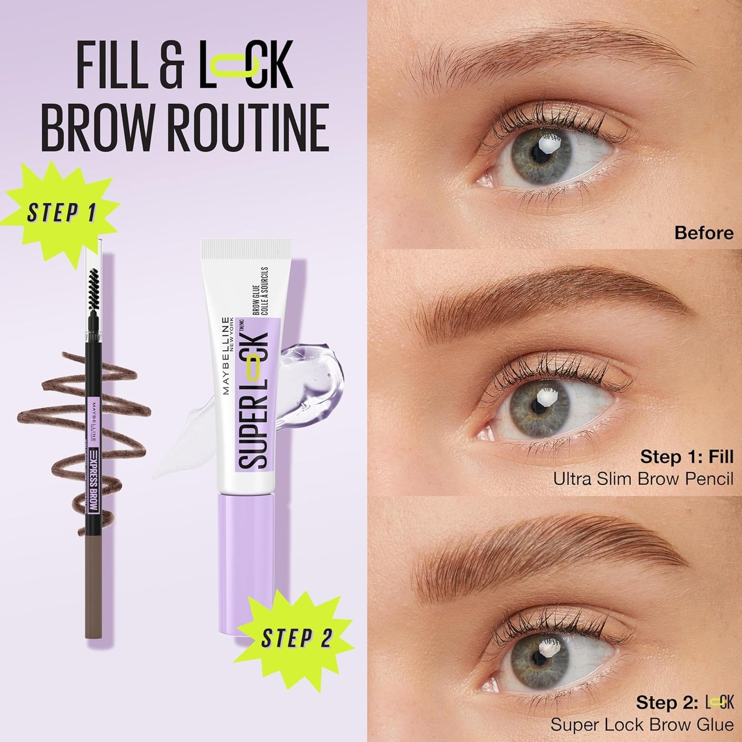 Maybelline Express Brow Ultra Slim Eyebrow Makeup, Brow Pencil with Precision Tip and Spoolie for Defined Eyebrows, Soft Brown, 1 Count
