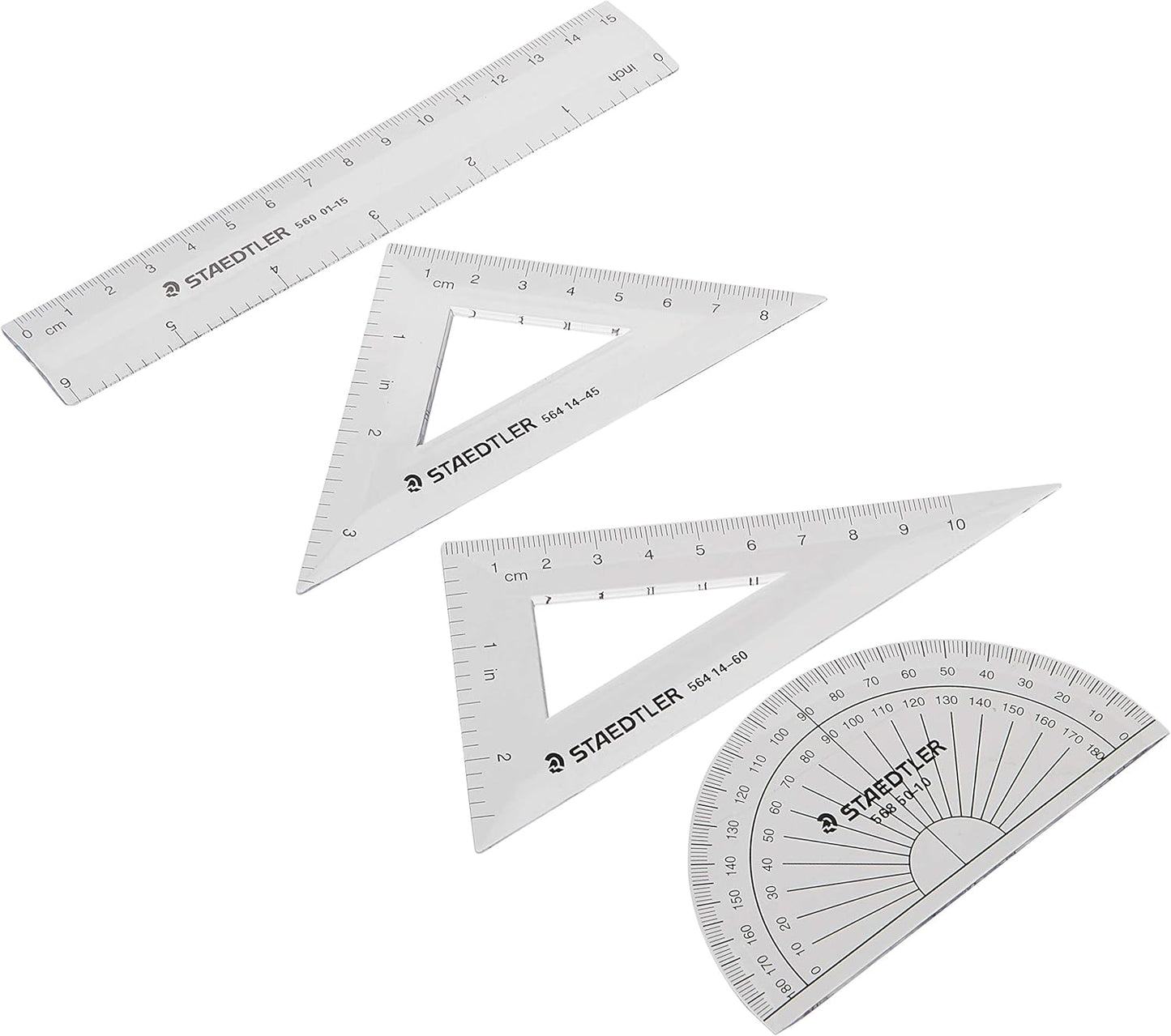 STAEDTLER Math Set - 4 pc Geometry Kit for Students - School Supplies with Clear Protractor, 6in Ruler & 2 Triangles – Metric & Imperial Scales