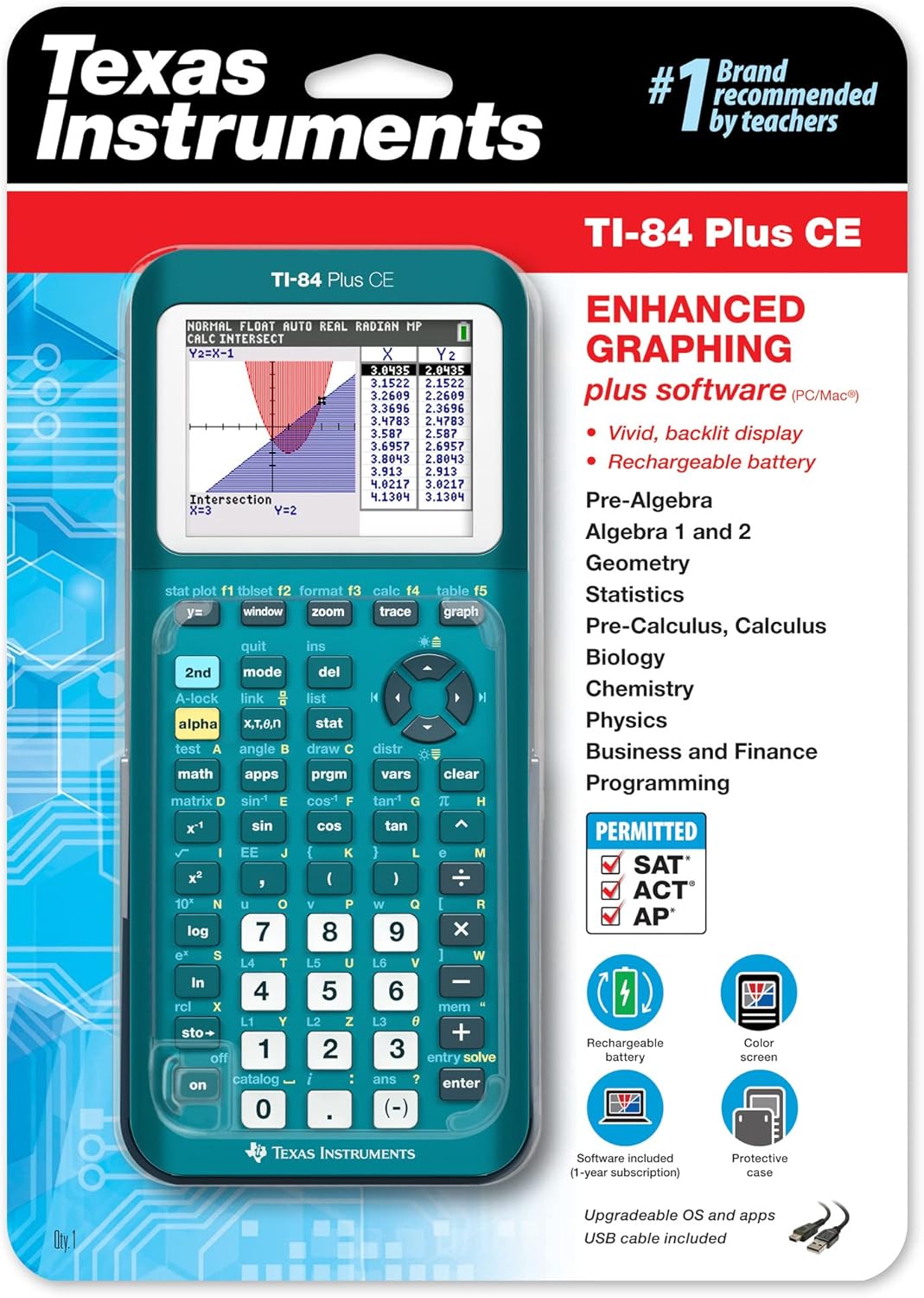 Texas Instruments TI-84 Plus CE Color Graphing Calculator, Teal (Metallic)