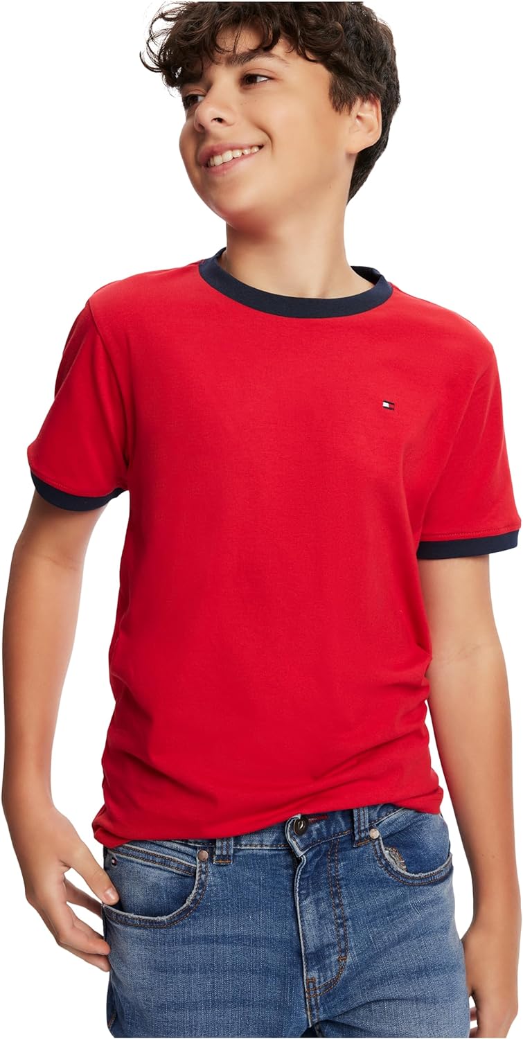 Tommy Hilfiger Boys' Short Sleeve Ken Ringer Crew Neck T-Shirt, Soft, Comfortable, Relaxed Fit