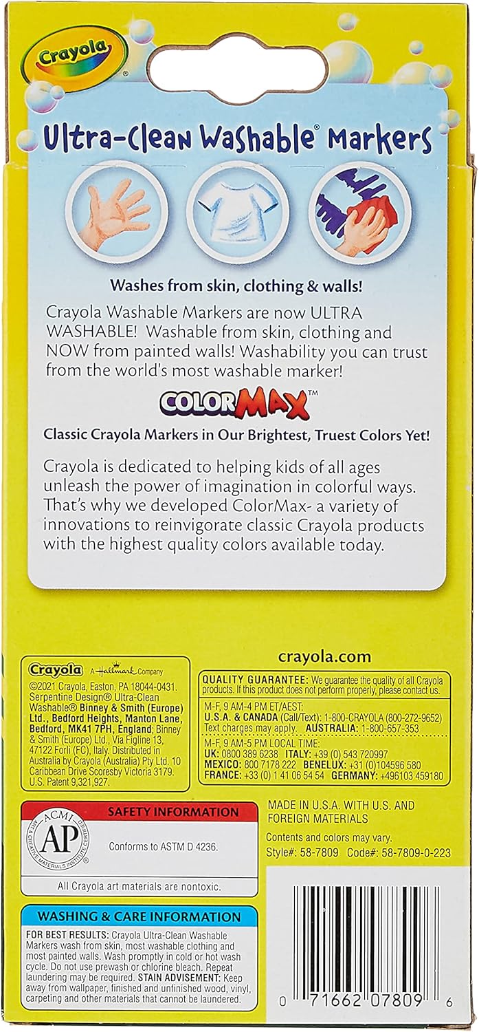 Crayola Ultra-Clean Washable Markers, Color Max, Fine Line Classic Colors 8 Ea