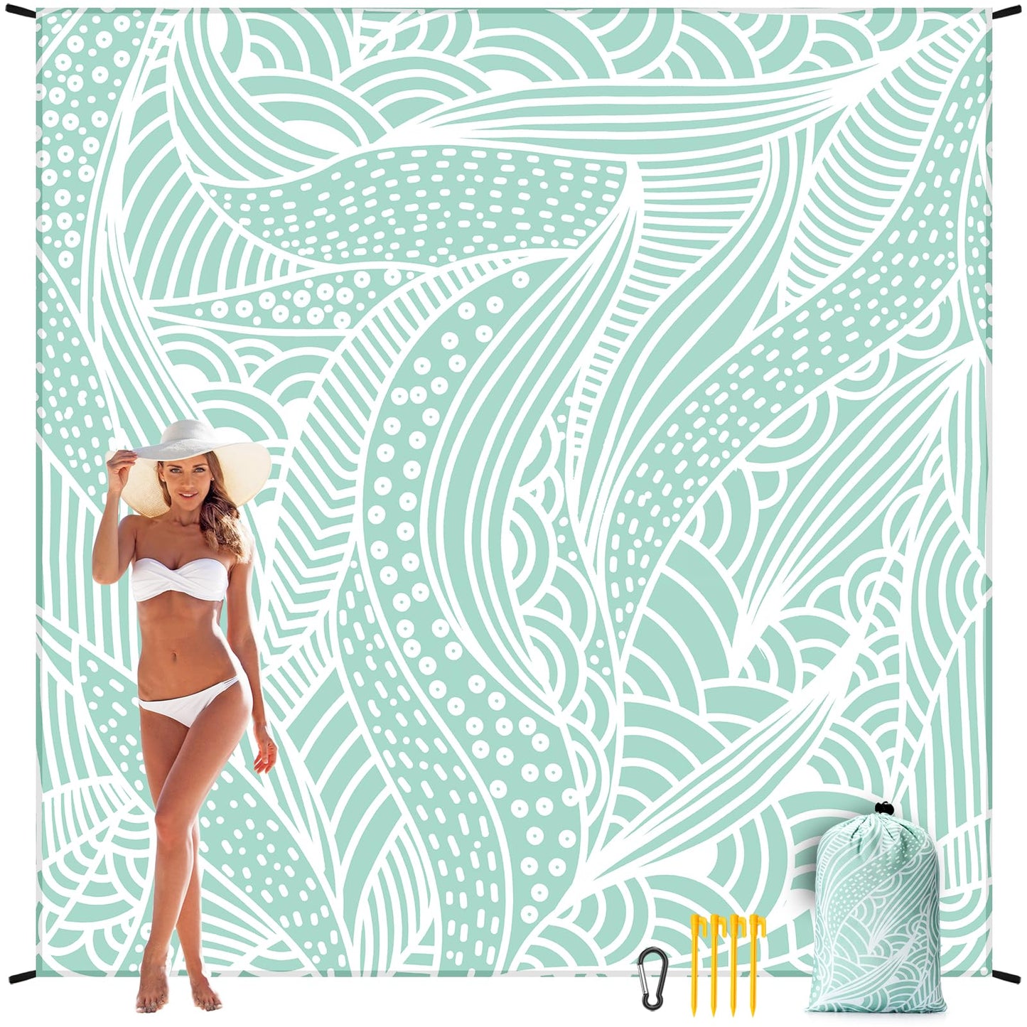 Beach Blanket Waterproof Sandproof Beach Mat 79" X 83" /10'x9'for 2-8 Adults Quick Drying Outdoor Picnic Mat Beach Accessories for Travel, Camping, Hiking