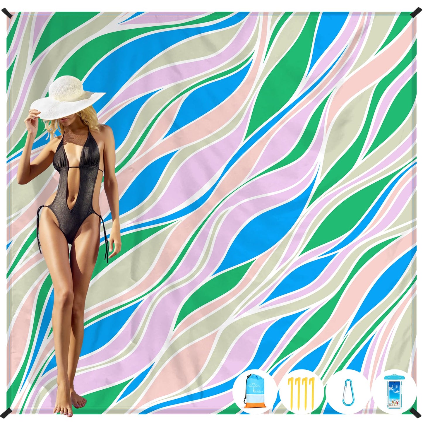 Beach Blanket Oversized Extra Large 78" X 81",Waterproof Sandproof Beach Blanket 1-7 Adults Lightweight Durable for Travel Camping Hiking Picnic