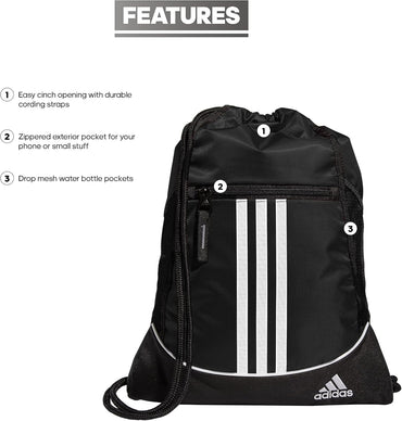 adidas Alliance Sackpack, Drawstring Backpack, Lightweight Small Gym Bag for Women and Men, Black, One Size