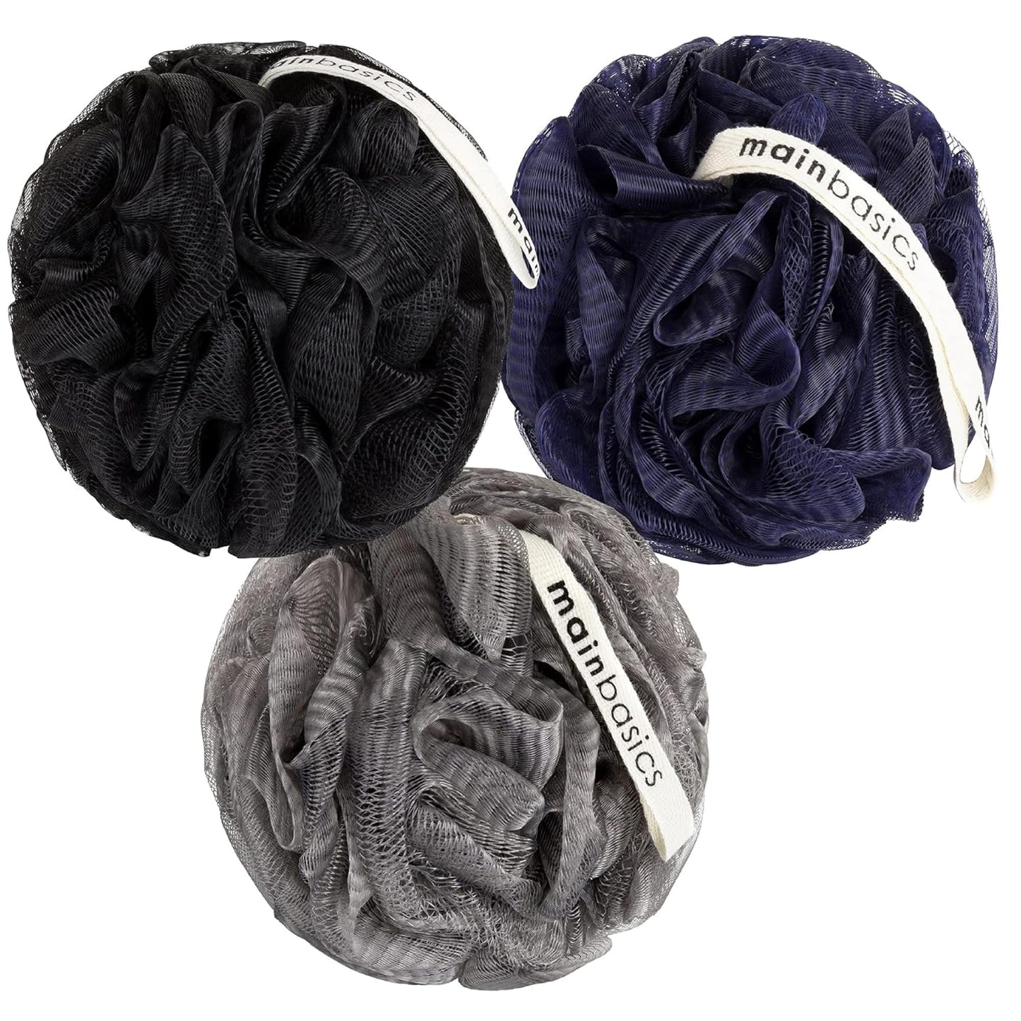 MainBasics Bath Shower Loofah Sponge Pouf Body Scrubber Exfoliator Body Wash Sponge (Set of 3, Airy Blossom)
