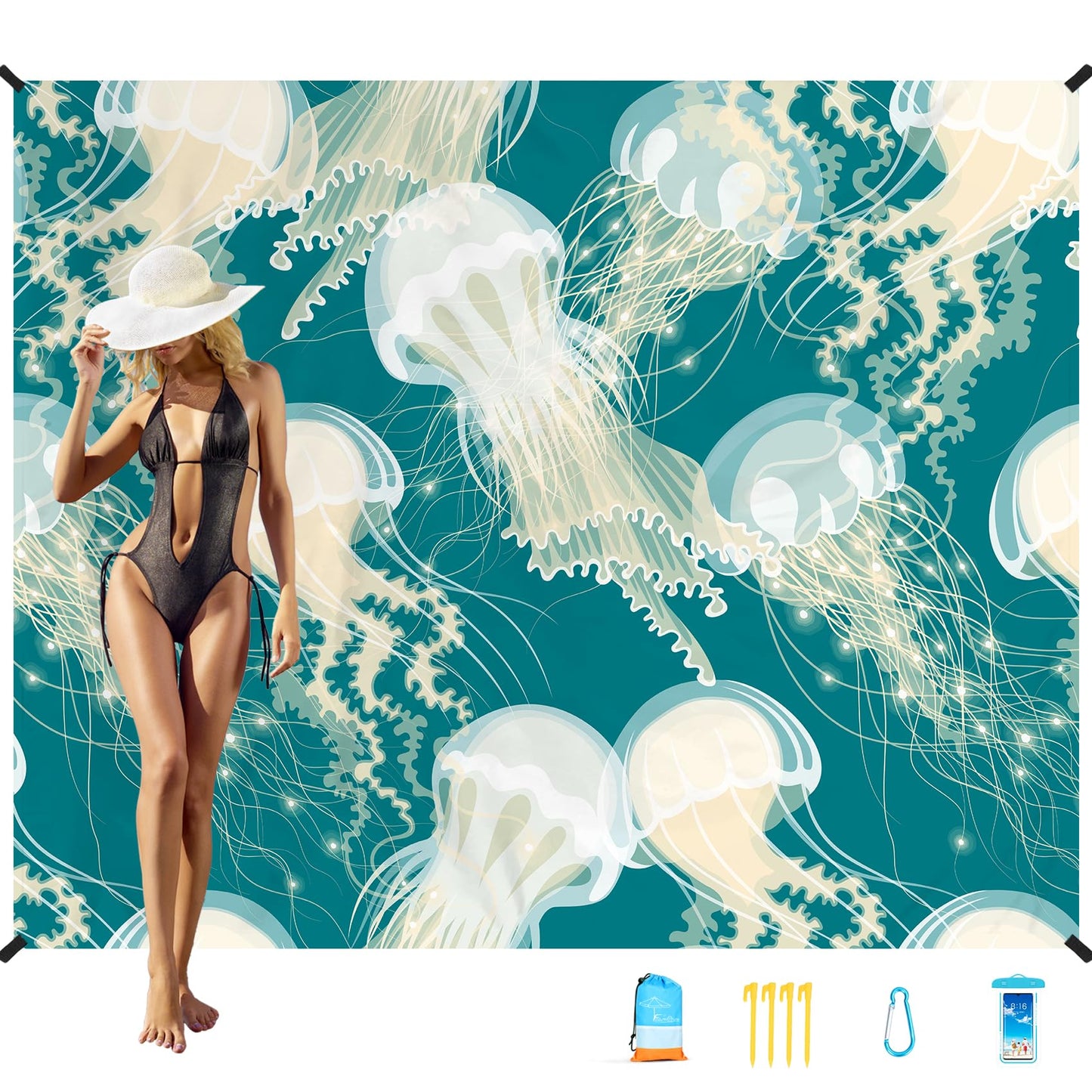 Beach Blanket Oversized Extra Large 78" X 81",Waterproof Sandproof Beach Blanket 1-7 Adults Lightweight Durable for Travel Camping Hiking Picnic