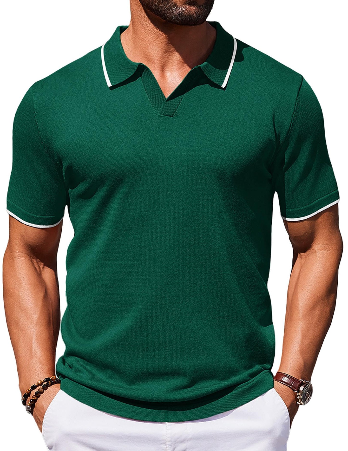 COOFANDY Mens Polo Shirts Short Sleeve Casual Knit Polo Shirt Vintage Golf T Shirts Old Money Tops