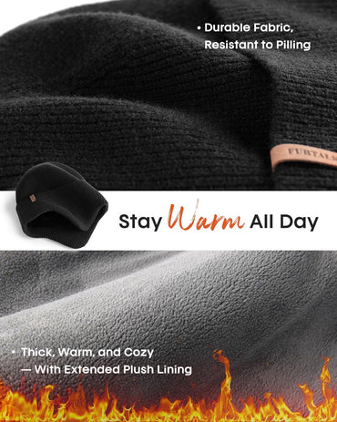 FURTALK Winter Beanie Hats with Earflap for Men Warm Fleece Line Knitted Outdoor Caps