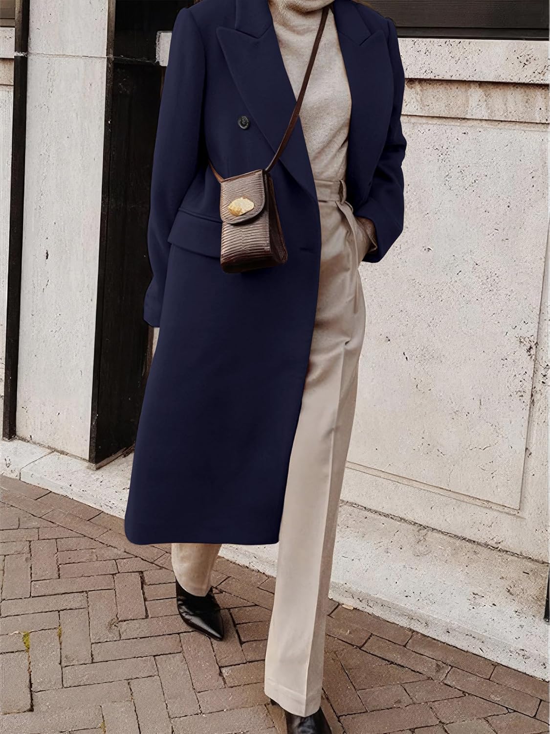 IDEALSANXUN Womens Long Wool Coats Fall Winter Double Breasted Trench Coat Peacoat