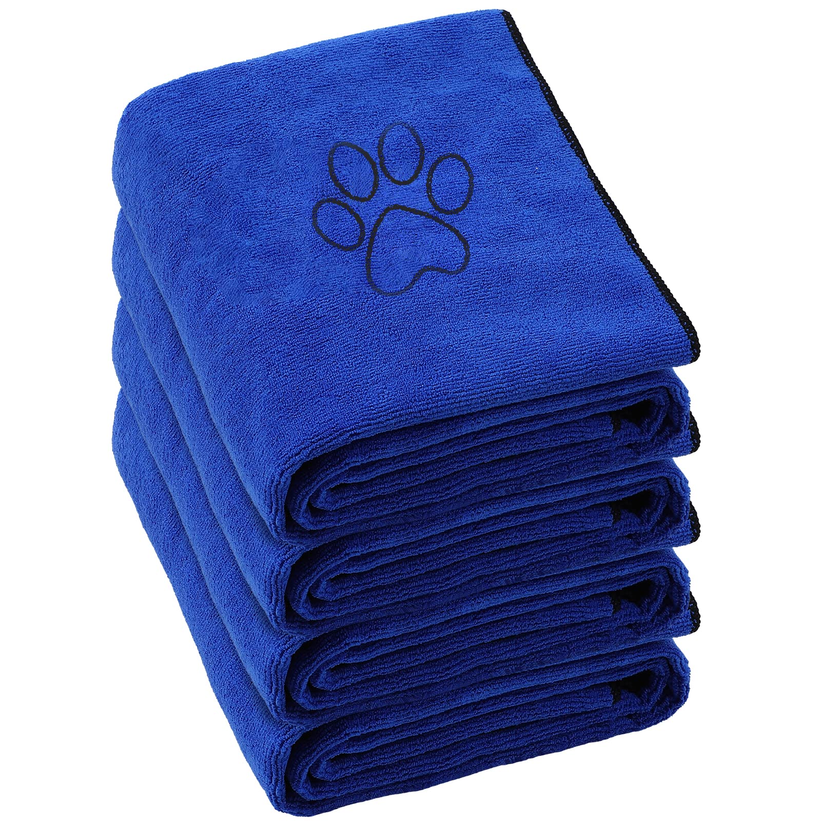 Chumia 4 Pack Dog Towels for Drying Large Microfiber Grooming Tools Absorbent Soft Bath Supplies with Embroidered Paw for Small Medium Pet Products(16 x 32 Inch,Blue)