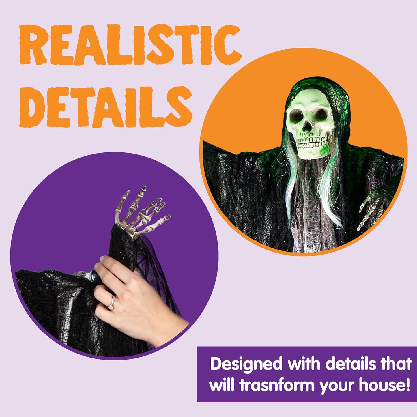 JOYIN 3 Pack Hanging Halloween Skeleton Ghosts Decorations, Grim Reapers for Best Halloween Outdoor Decorations