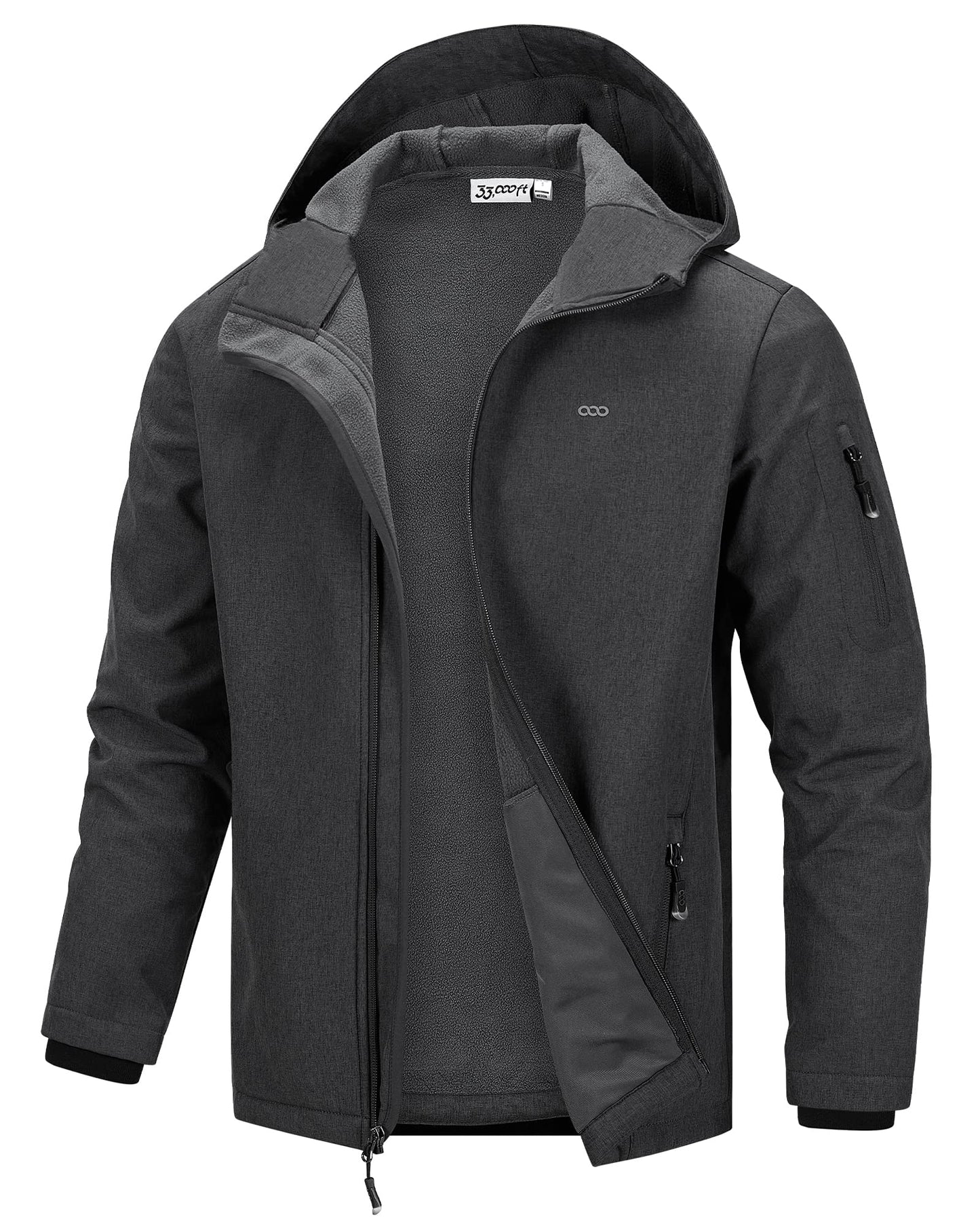 33,000ft Men's Hooded Softshell Jacket Waterproof Lightweight Insulated Windbreaker Fleece Lined Rain Shell Jacket