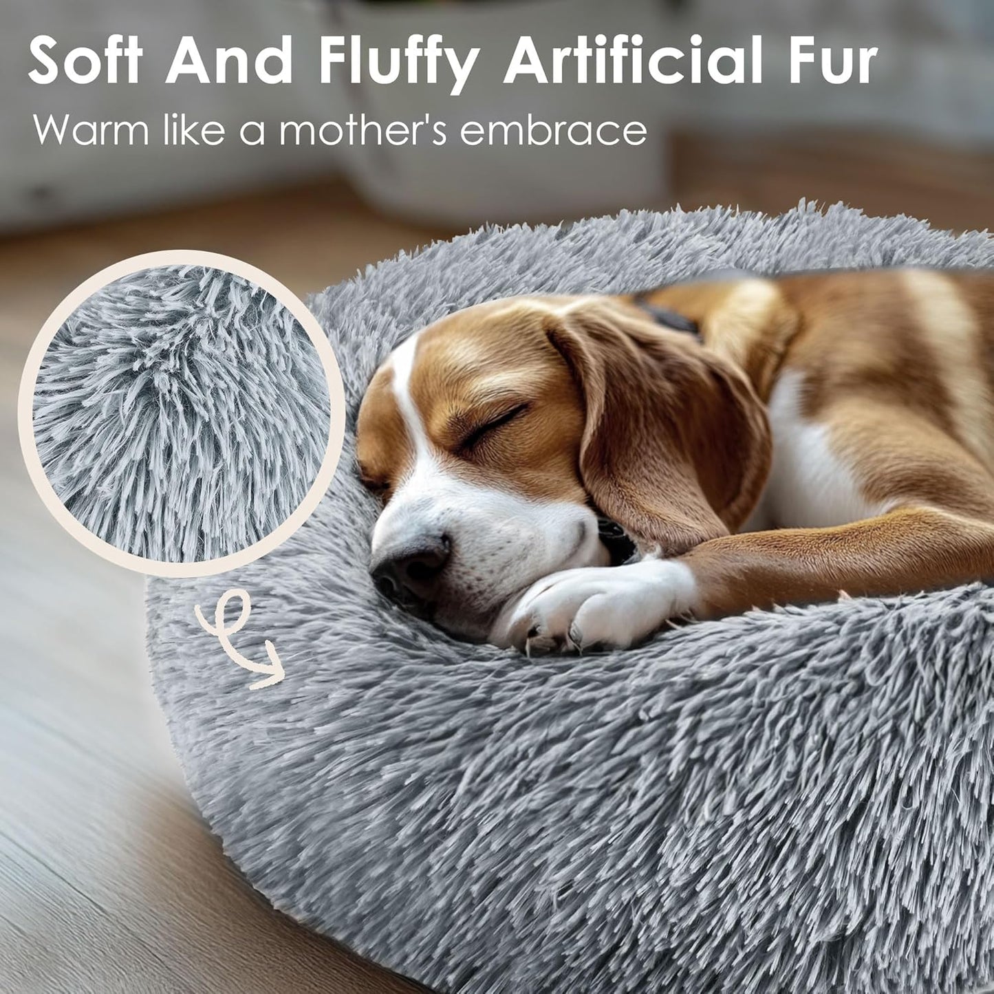 Hoewina Round Fluffy Pet Bed - Donut Bed for Puppies and Kittens, 20in for Indoor Dogs and Cats (Light Grey)ort Render