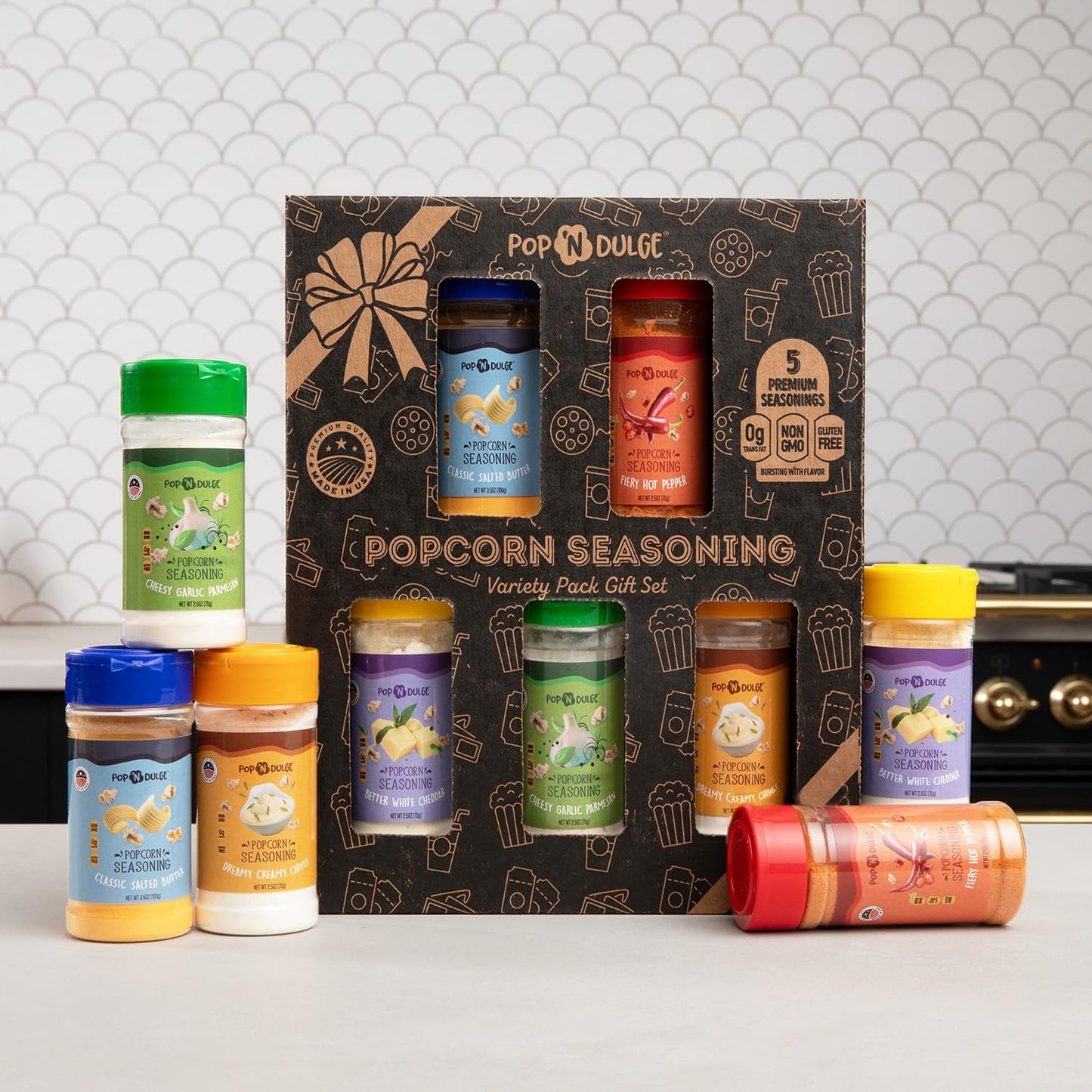 Popcorn Seasoning Popcorn Flavoring Variety Pack Gifts Set of 5 Popcorn Salt 2.5 OZ Shakers, Non-GMO Toppings, Movie Night Supplies Gift Basket, Popcorn Gift Set, Gift Ideas