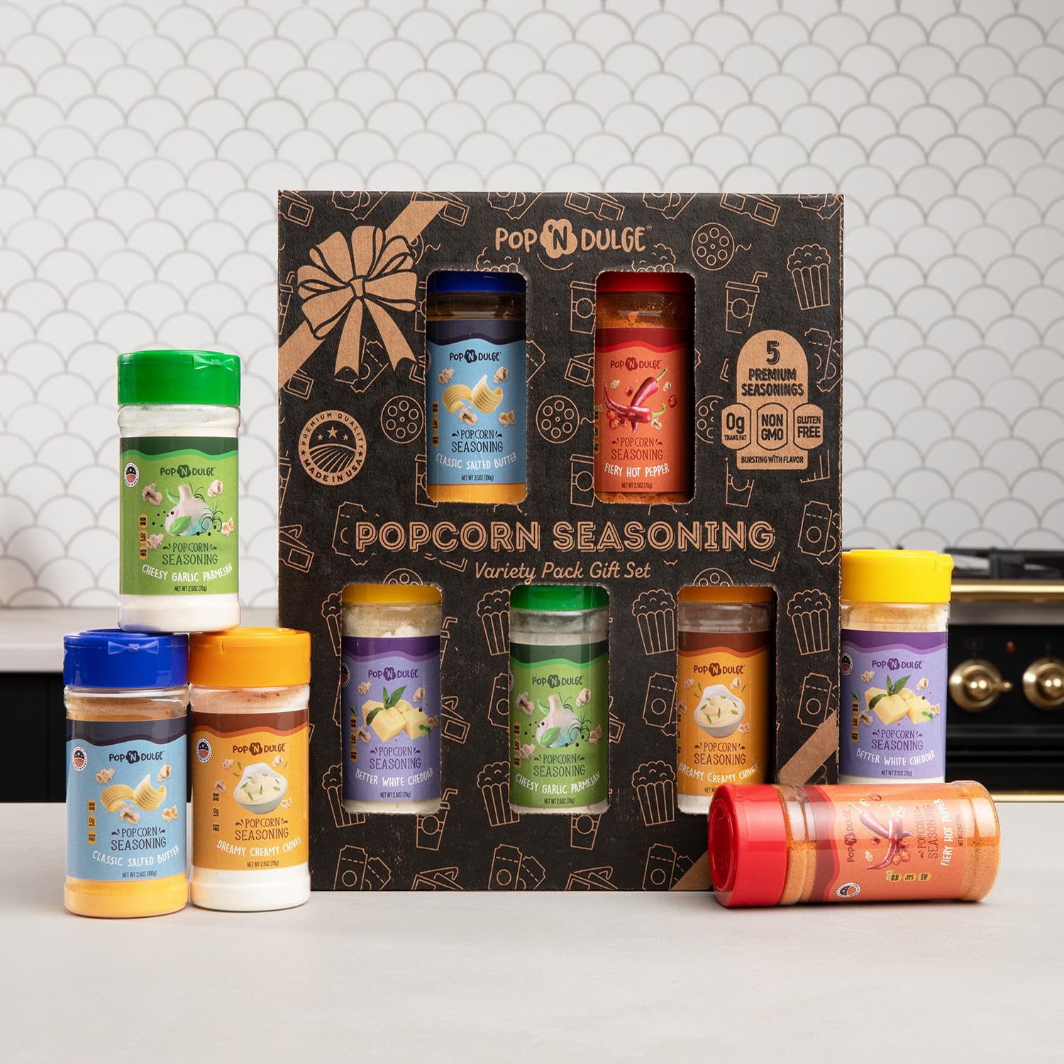 Popcorn Seasoning Popcorn Flavoring Variety Pack Gifts Set of 5 Popcorn Salt 2.5 OZ Shakers, Non-GMO Toppings, Movie Night Supplies Gift Basket, Popcorn Gift Set, Gift Ideas