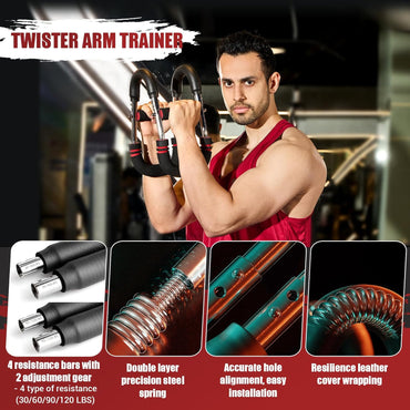 Twister Arm Trainer, Adjustable Twister Arm Chest Exerciser with 4 Spring & Training Poster for Men & Women, Detachable Power Twister Home Fitness Equipment for Enhancing Upper Body Muscle