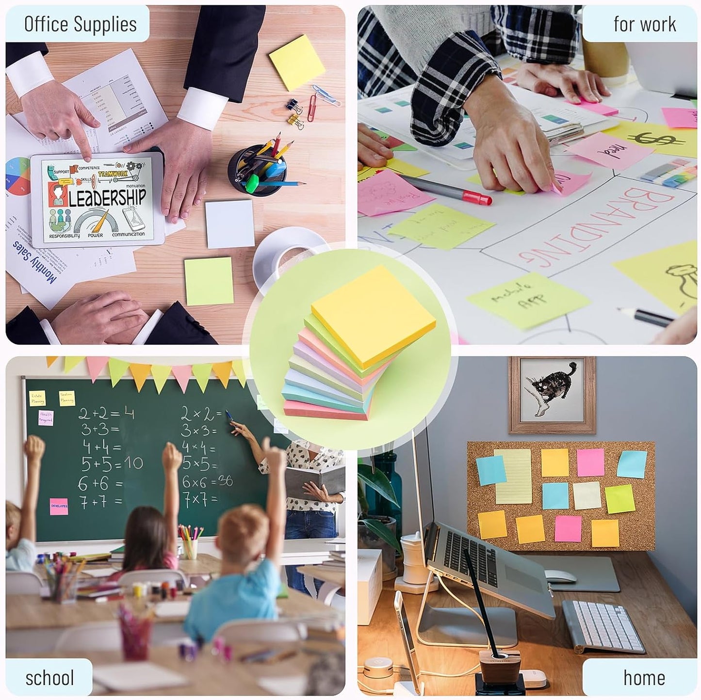 Sticky Notes 3x3 Inches, 8 Pads, 800 Sheets, 8 Color Sticky Note Pads, Premium Sticky Pads, Sticky Notes Bulk, Self-Stick Note Pads, 100 Sheets/pad