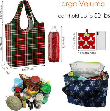 BeeGreen Christmas Reusable Gift Bags,6 Pack Large Holiday Tote Foldable Cloth Bag for Women, Cute Grocery Storage for Xmas Gifts Market Shopping, Washable Collapsible Reusable Bags with Handles