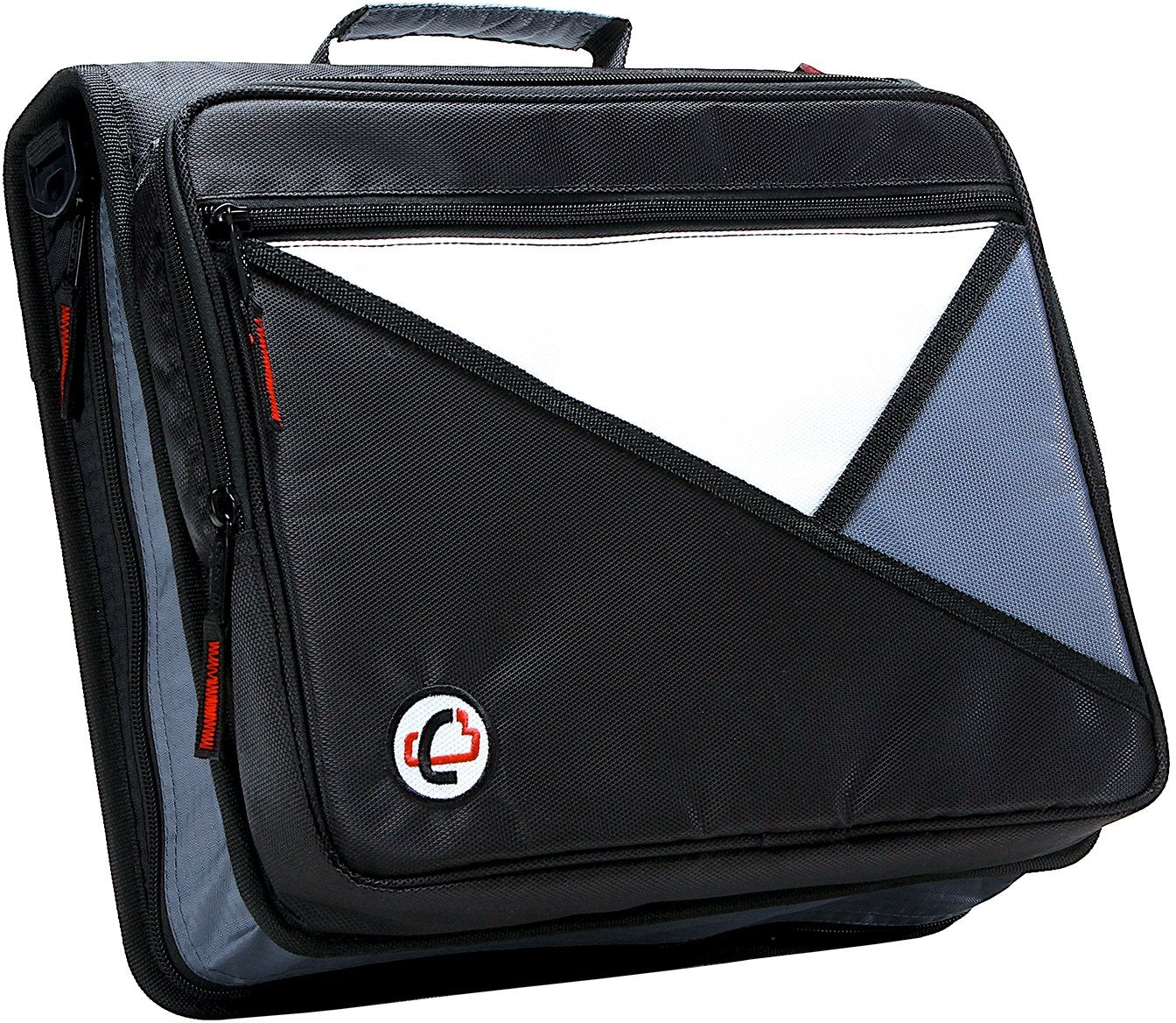 Case-It 2 Inch 3 D-Ring Zipper Binder with Padded Laptop Case Workstation, Shoulder Strap, LT-117, Black