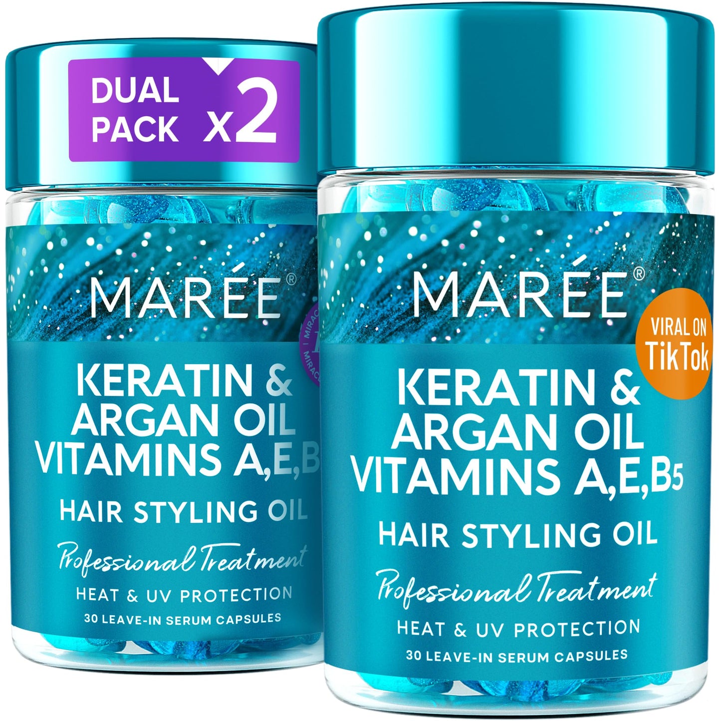 MAREE Hair Oil for Frizzy - Hair Vitamins A, E & B Keratin Styling Capsules with Jojoba & Argan Oil - Anti Frizz Serum for Women - Frizzy, Damaged, Dry and Curly - Sérum Gotas & Aceite Para el Cabello