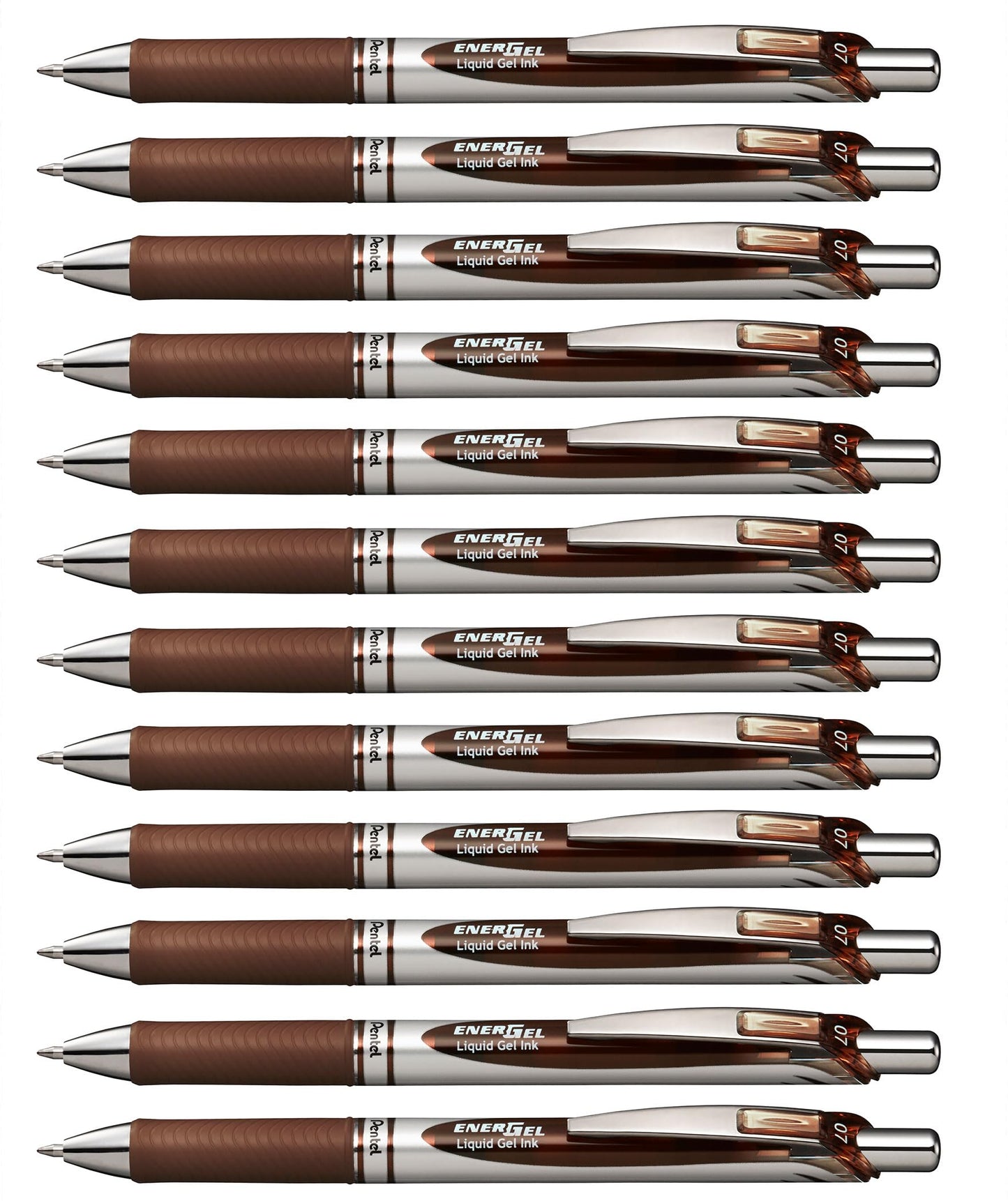 Pentel EnerGel Retractable Liquid Gel Pens, Medium Point, 0.7 mm, Silver Barrel, 12 Black Ink pens, the Ultimate writing pens, the Best Writing Pens for office, school and journaling, Pack of 12