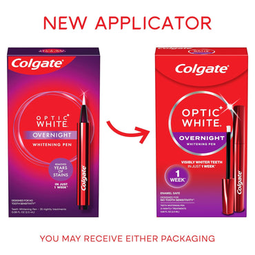 Colgate Optic White Overnight Teeth Whitening Pen, Hydrogen Peroxide Teeth Whitening Pen, Visibly Whiter Teeth In Just 1 Week When Used as Directed, 21 Whitening Treatments, 0.08 fl oz
