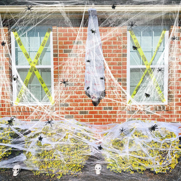 200 sqft Halloween Spider Webs Decorations with 10 Extra Fake Spiders, Super Stretchy Cobwebs for Halloween Decor Indoor and Outdoor