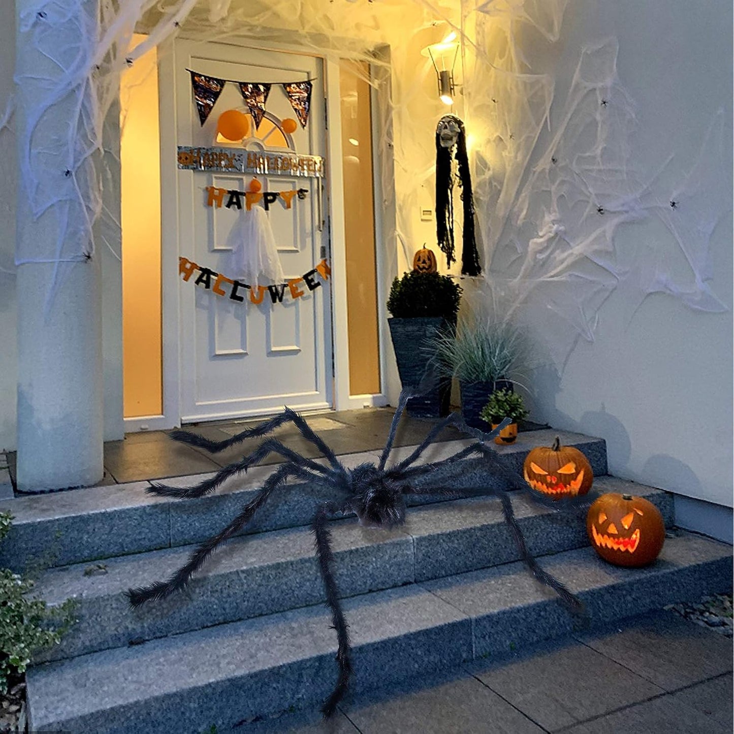 JOYIN 6.5ft Halloween Spider Outdoor Decorations, Scary Giant Large Spider Props for Halloween Outside Decor, Indoor Party Supplies and Yard Lawn Decoration, Black
