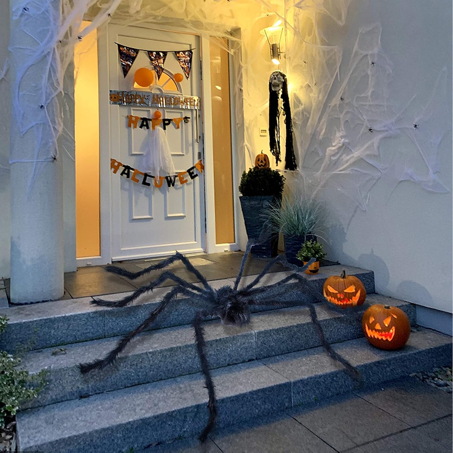 JOYIN 6.5ft Halloween Spider Outdoor Decorations, Scary Giant Large Spider Props for Halloween Outside Decor, Indoor Party Supplies and Yard Lawn Decoration, Black