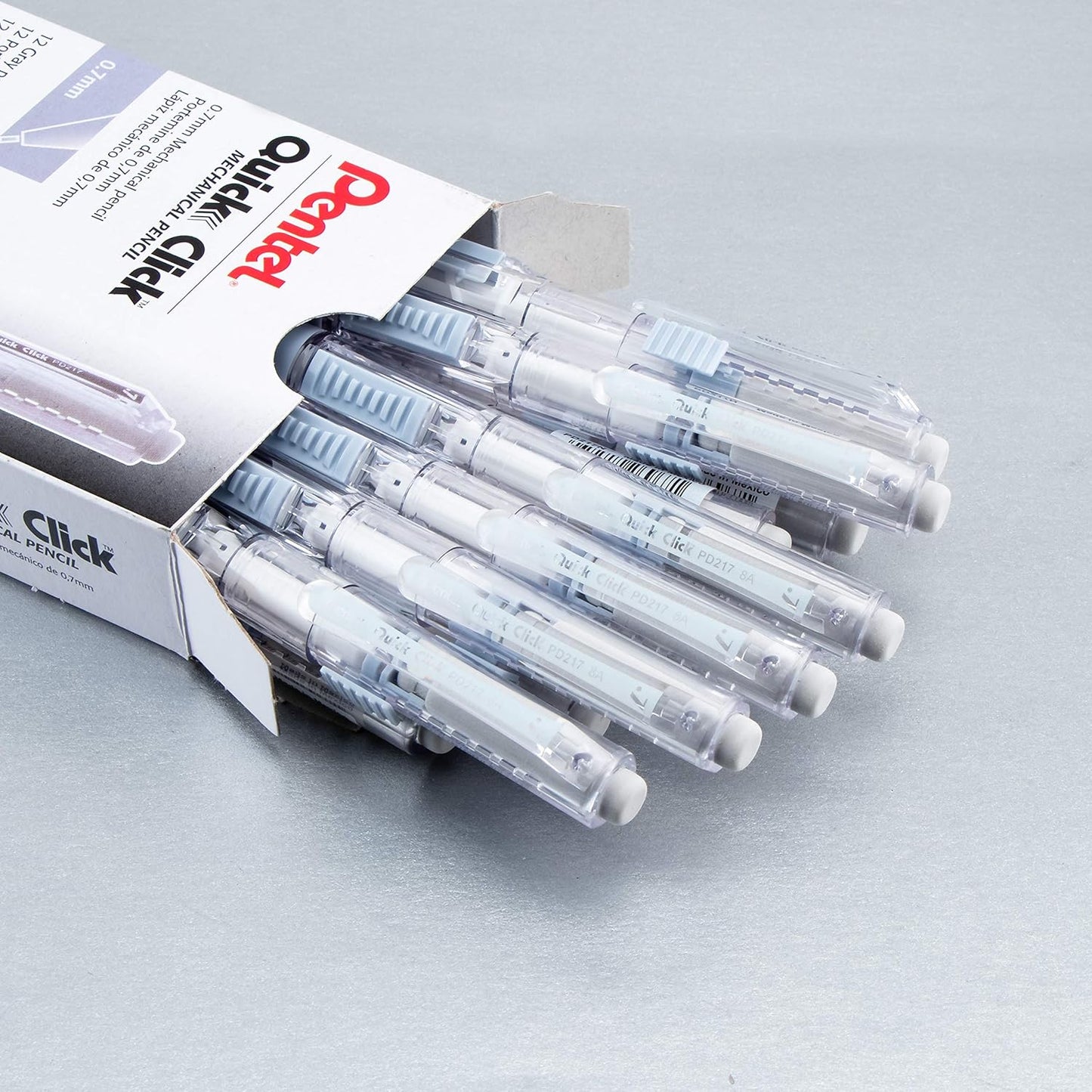 Pentel Quick Click Mechanical Pencil, (0.7mm), Medium, Gray Barrel, Box of 12 Pencils (PD217N)