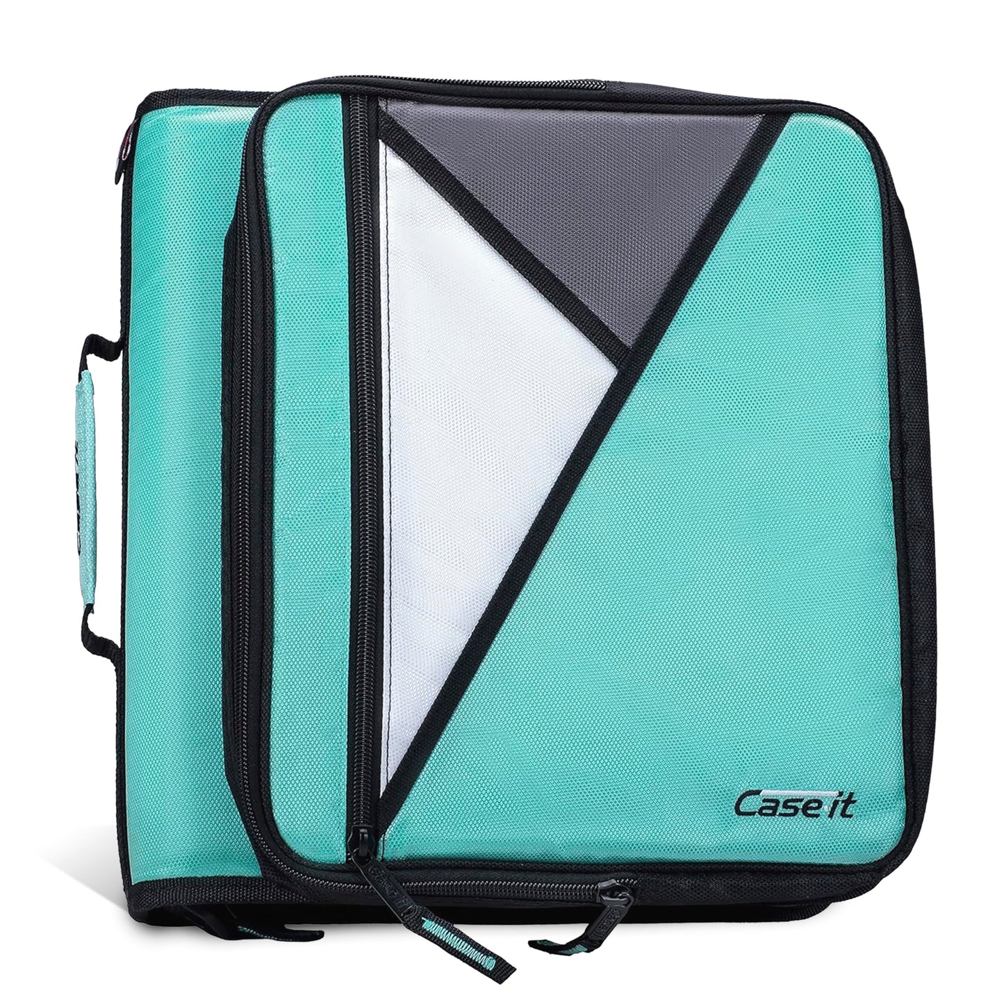 Case-It 2 Inch 3 D-Ring Zipper Binder with Padded Laptop Case Workstation, Shoulder Strap, LT-117, Black