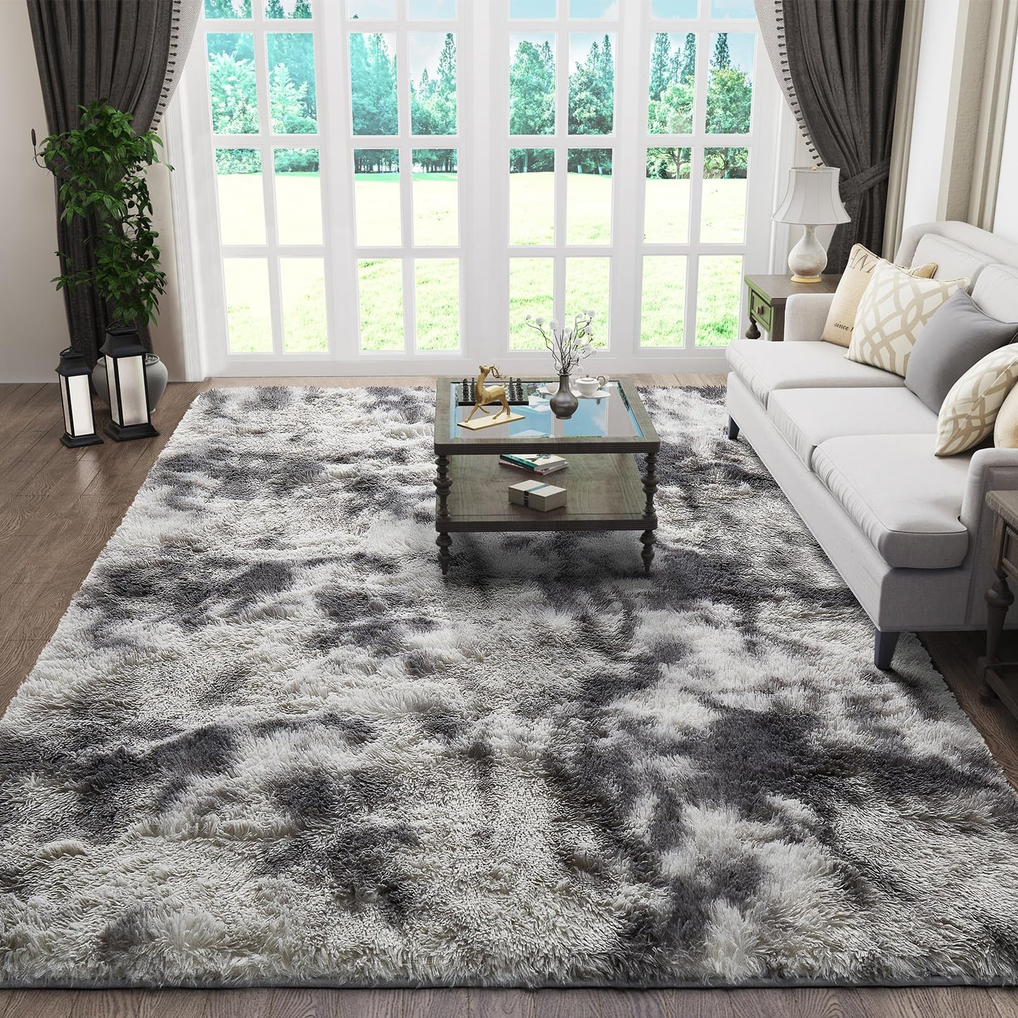 Ophanie Area Rugs for Bedroom Living Room, Grey Fluffy Fuzzy Shag Shaggy Soft Plush Carpet, 4x6 Indoor Floor Gray Rug for Kids Home Dorm Decor Aesthetic