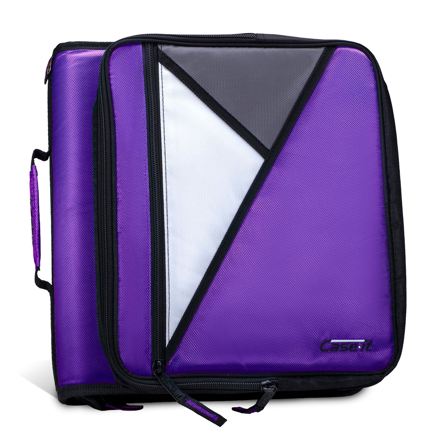 Case-It 2 Inch 3 D-Ring Zipper Binder with Padded Laptop Case Workstation, Shoulder Strap, LT-117, Black