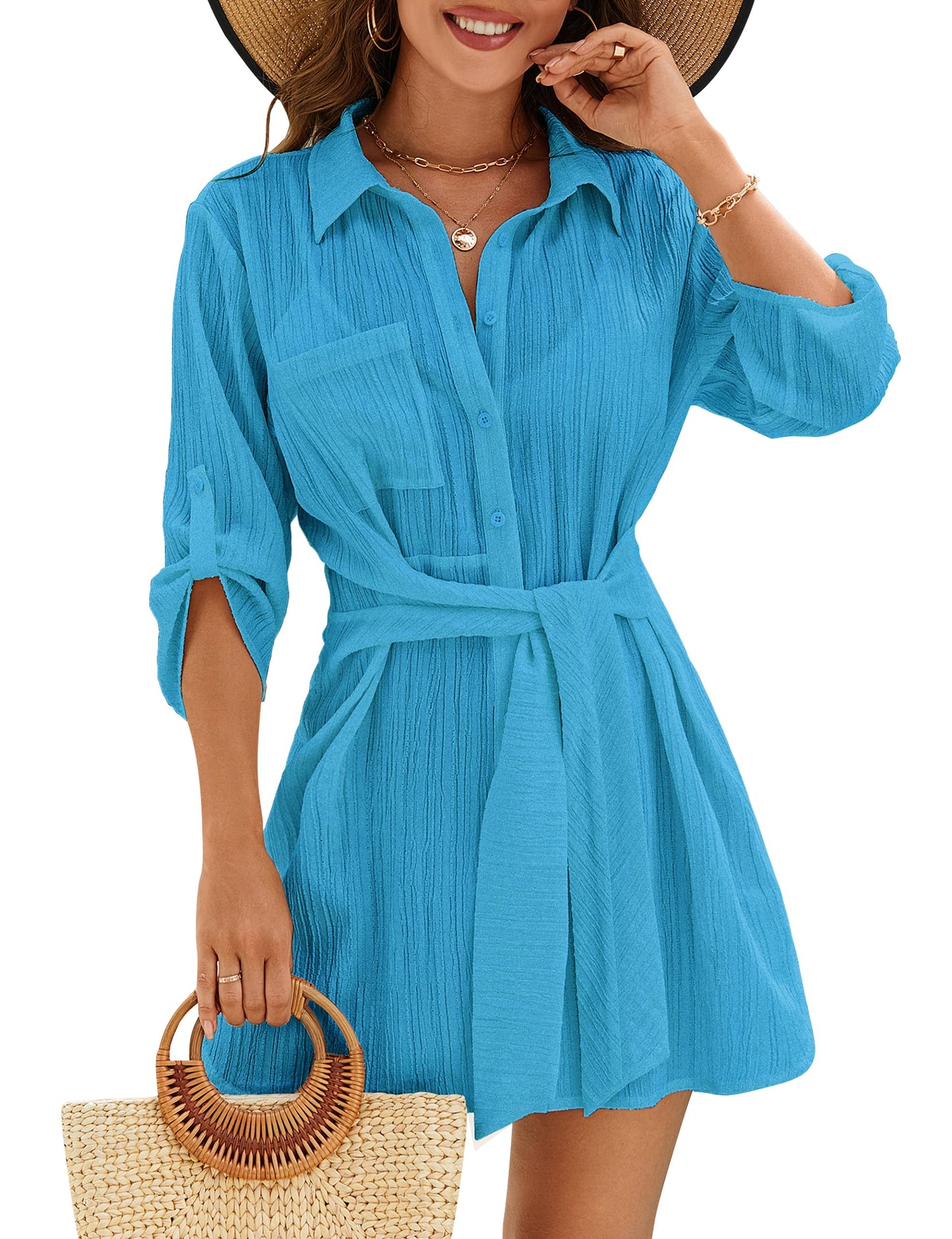 Blooming Jelly Womens Swimsuit Coverup Bikini Bathing Suit Cover Up Tie Side Beach Dress Shirt