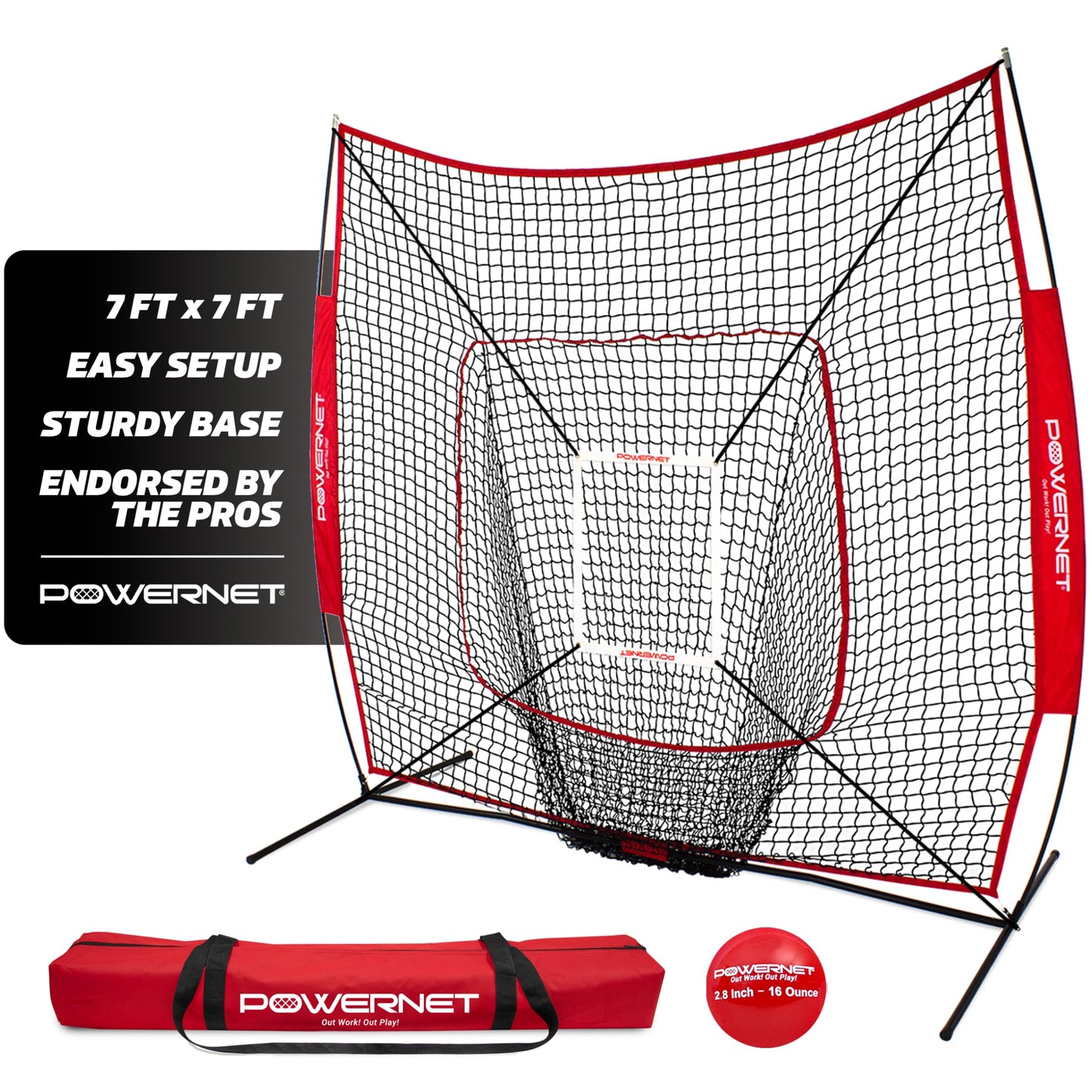 PowerNet Baseball Softball Practice Net 7x7 with Baseball Accessories for Practice Pitching, Batting & Fielding, Ball Caddy, Weighted Baseballs, Tee