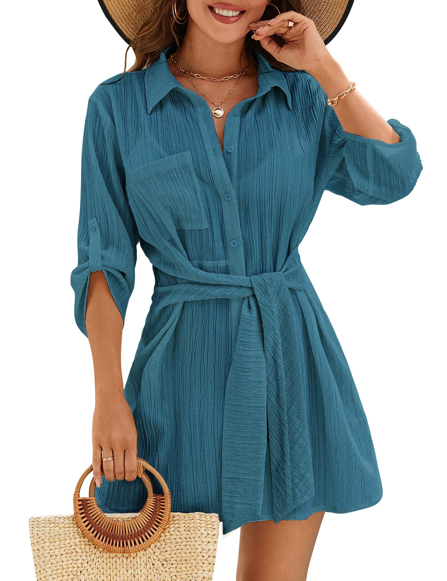 Blooming Jelly Womens Swimsuit Coverup Bikini Bathing Suit Cover Up Tie Side Beach Dress Shirt