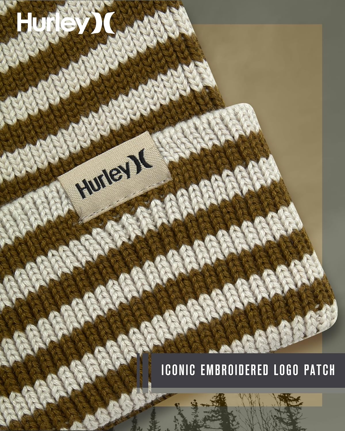 Hurley Women's Billie Beanie Hat - Medium Fit Cable Knit with Jacquard Stripes and Cuff - Winter Hats for Women